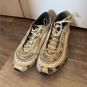 Nike Air Max 97 newspaper print sneakers beige black size US 10